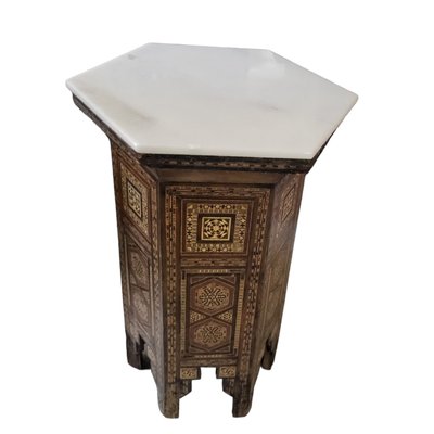 Low Hexagonal Tables with Taracea and Marble Tops, Set of 2-TCS-1747088