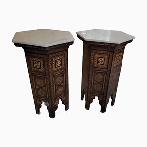 Low Hexagonal Tables with Taracea and Marble Tops, Set of 2-TCS-1747088