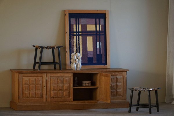 Low Mid-Century Danish Rectangular Brutalist Sideboard in Oak, 1950s-MXF-2041647