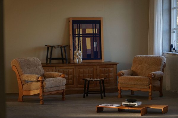 Low Mid-Century Danish Rectangular Brutalist Sideboard in Oak, 1950s-MXF-2041647