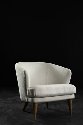 Low Mid-Century Scandinavian Modern Oak & Fabric Armchair with Rounded Backrest, 1960s-ZAA-1741492