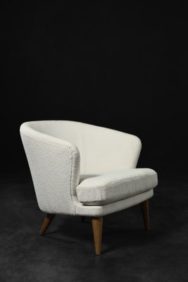 Low Mid-Century Scandinavian Modern Oak & Fabric Armchair with Rounded Backrest, 1960s-ZAA-1741492