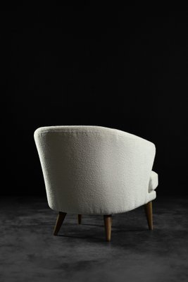 Low Mid-Century Scandinavian Modern Oak & Fabric Armchair with Rounded Backrest, 1960s-ZAA-1741492