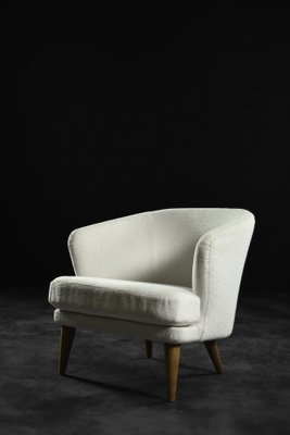 Low Mid-Century Scandinavian Modern Oak & Fabric Armchair with Rounded Backrest, 1960s-ZAA-1741492