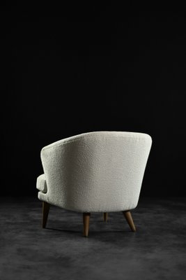 Low Mid-Century Scandinavian Modern Oak & Fabric Armchair with Rounded Backrest, 1960s-ZAA-1741492