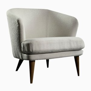 Low Mid-Century Scandinavian Modern Oak & Fabric Armchair with Rounded Backrest, 1960s-ZAA-1741492