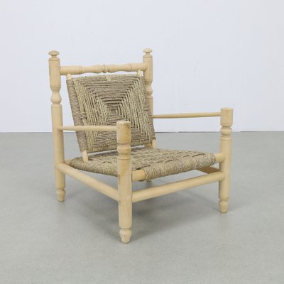 Low Rope Chair in Natural Teak attributed to Adrien Audoux & Frida Minet, 1970s-RZV-2043083