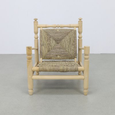 Low Rope Chair in Natural Teak attributed to Adrien Audoux & Frida Minet, 1970s-RZV-2043083