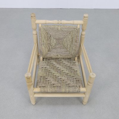 Low Rope Chair in Natural Teak attributed to Adrien Audoux & Frida Minet, 1970s-RZV-2043083