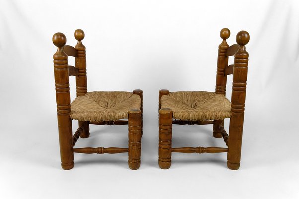 Low Straw Chairs attributed to Charles Dudouyt, France, 1940s, Set of 2-XNH-1804642