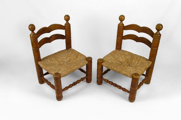 Low Straw Chairs attributed to Charles Dudouyt, France, 1940s, Set of 2-XNH-1804642