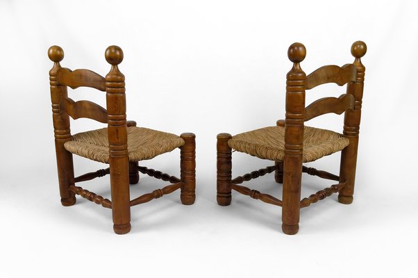 Low Straw Chairs attributed to Charles Dudouyt, France, 1940s, Set of 2-XNH-1804642