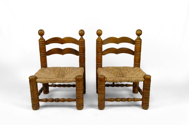 Low Straw Chairs attributed to Charles Dudouyt, France, 1940s, Set of 2-XNH-1804642