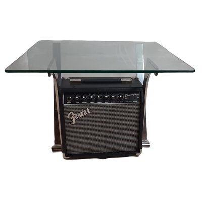 Low Table with Glass and Iron with Fender Champions 20 Amplifier-TCS-1225532