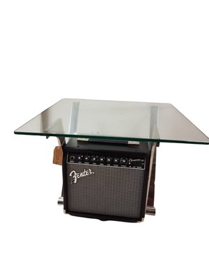 Low Table with Glass and Iron with Fender Champions 20 Amplifier-TCS-1225532