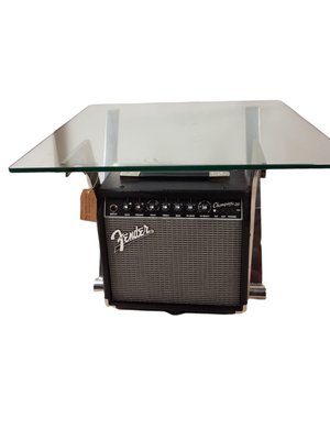 Low Table with Glass and Iron with Fender Champions 20 Amplifier-TCS-1225532