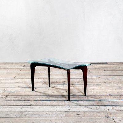 Low Table with Wooden Base and Glass-Shaped Glass Top from Gio Ponti, 1950s-FWM-1088045