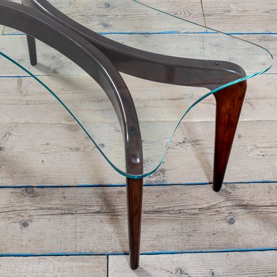 Low Table with Wooden Base and Glass-Shaped Glass Top from Gio Ponti, 1950s-FWM-1088045