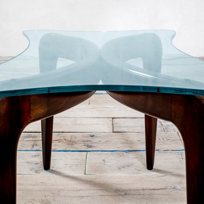 Low Table with Wooden Base and Glass-Shaped Glass Top from Gio Ponti, 1950s-FWM-1088045