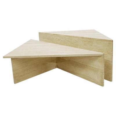 Low Triangular Travertine Tables from Up&Up, 1970s, Set of 2-JG-1323263