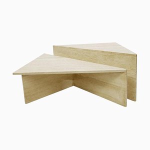 Low Triangular Travertine Tables from Up&Up, 1970s, Set of 2-JG-1323263