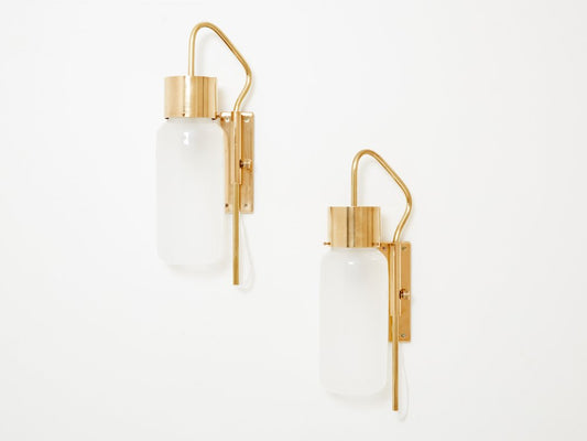 LP10 Brass Opaline Wall Lights by Luigi Caccia Domini for Azucena, 1965, Set of 2