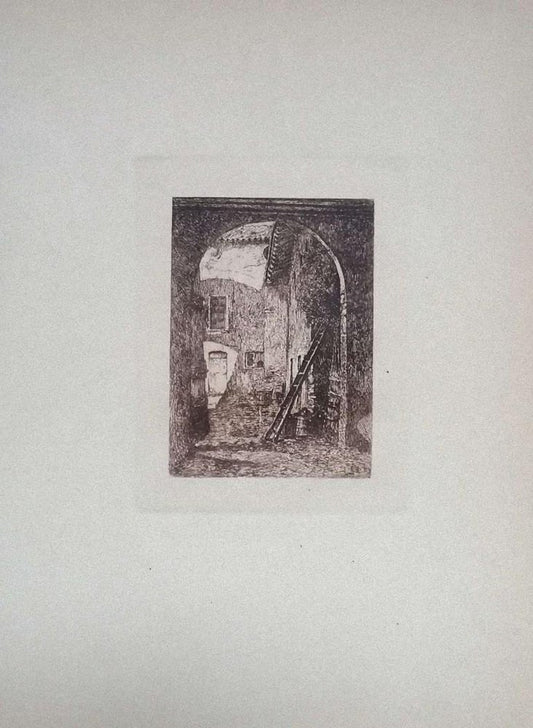 Luca Beltrami, Lombard Farmhouse, Etching on Cardboard, 1877