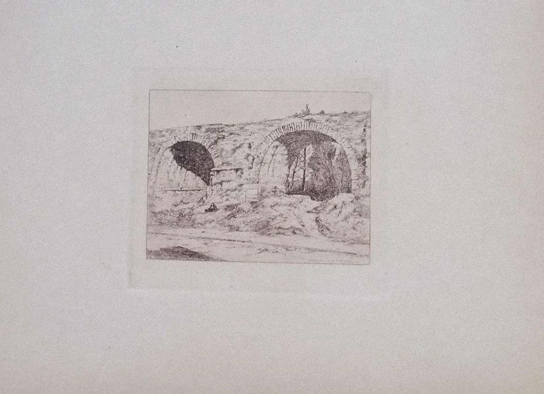 Luca Beltrami - Maintenon Aqueduct - Original Etching on Cardboard - 1877