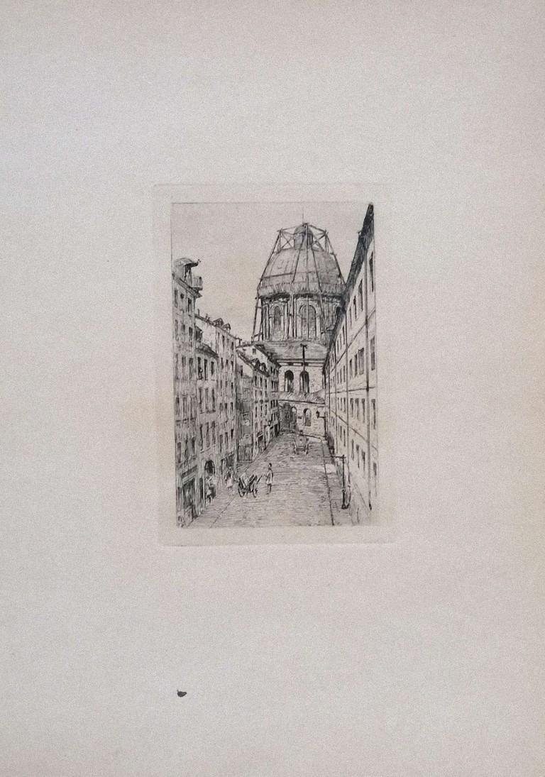 Luca Beltrami - Paris, Rue Mazarine - Original Etching on Cardboard - 1877