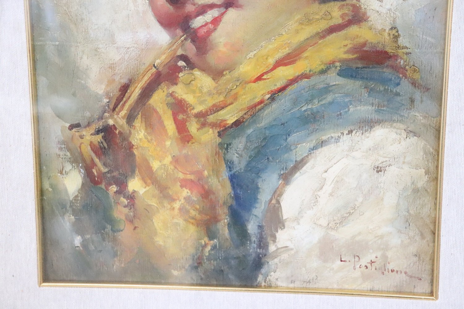 Luca Postiglione, Italian Portrait, 1900s, Oil Painting on Board, Framed