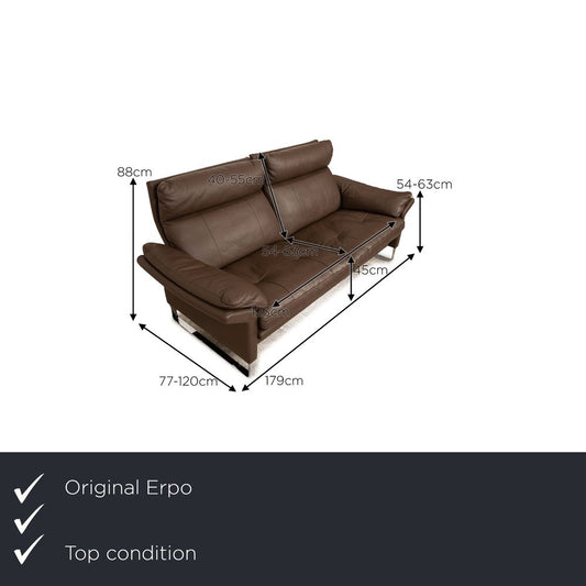 Lucca Leather Three-Seater Brown Sofa from Erpo