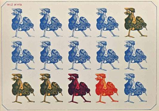 Luciano de Vita, Rooster-Soldiers, Lithograph, 1950s