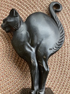 Lucien Alliot, Art Deco Sculpture of a Cat, 1925, Bronze on a Black Marble Base-XHV-1770494