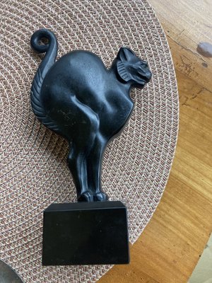 Lucien Alliot, Art Deco Sculpture of a Cat, 1925, Bronze on a Black Marble Base-XHV-1770494