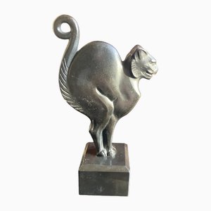 Lucien Alliot, Art Deco Sculpture of a Cat, 1925, Bronze on a Black Marble Base-XHV-1770494