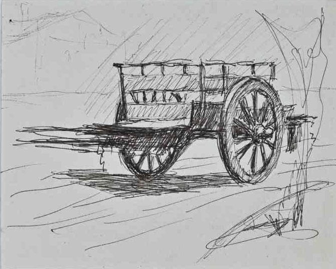 Lucien Coutaud, Chariot, Pen Drawing, Mid-20th Century