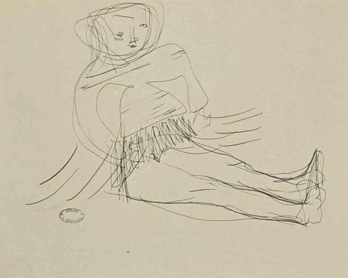 Lucien Coutaud, Child Doll, China Ink Drawing, Mid-20th Century-ZCI-1335824