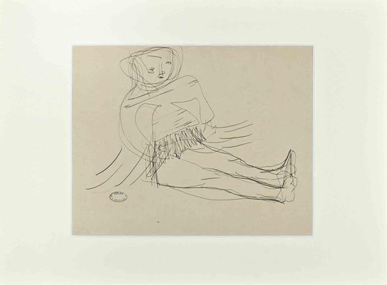 Lucien Coutaud, Child Doll, China Ink Drawing, Mid-20th Century-ZCI-1335824