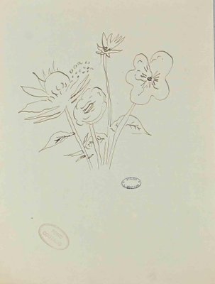 Lucien Coutaud, Flowers, China Ink Drawing, Mid-20th Century-ZCI-1335827