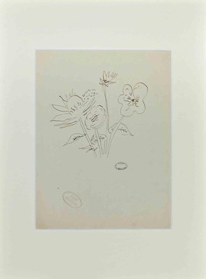 Lucien Coutaud, Flowers, China Ink Drawing, Mid-20th Century-ZCI-1335827