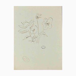 Lucien Coutaud, Flowers, China Ink Drawing, Mid-20th Century-ZCI-1335827