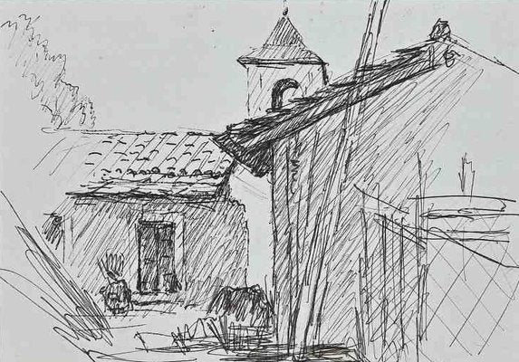 Lucien Coutaud, Rural Landscape, Pen Drawing, Mid-20th Century-ZCI-1335822