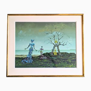 Lucien Coutaud, Two Surrealist Women in a Landscape, 20th Century, Gouache, Framed-NRC-1804218