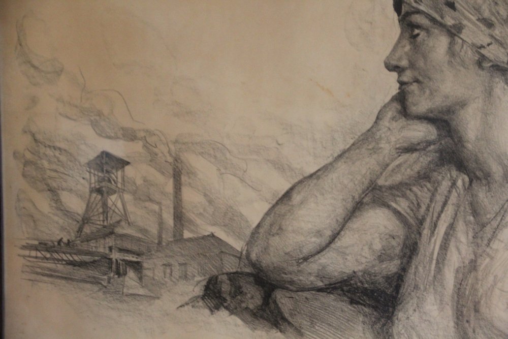 Lucien Jonas, Coal Miner's Wife, Charcoal Drawing, 1934, Framed