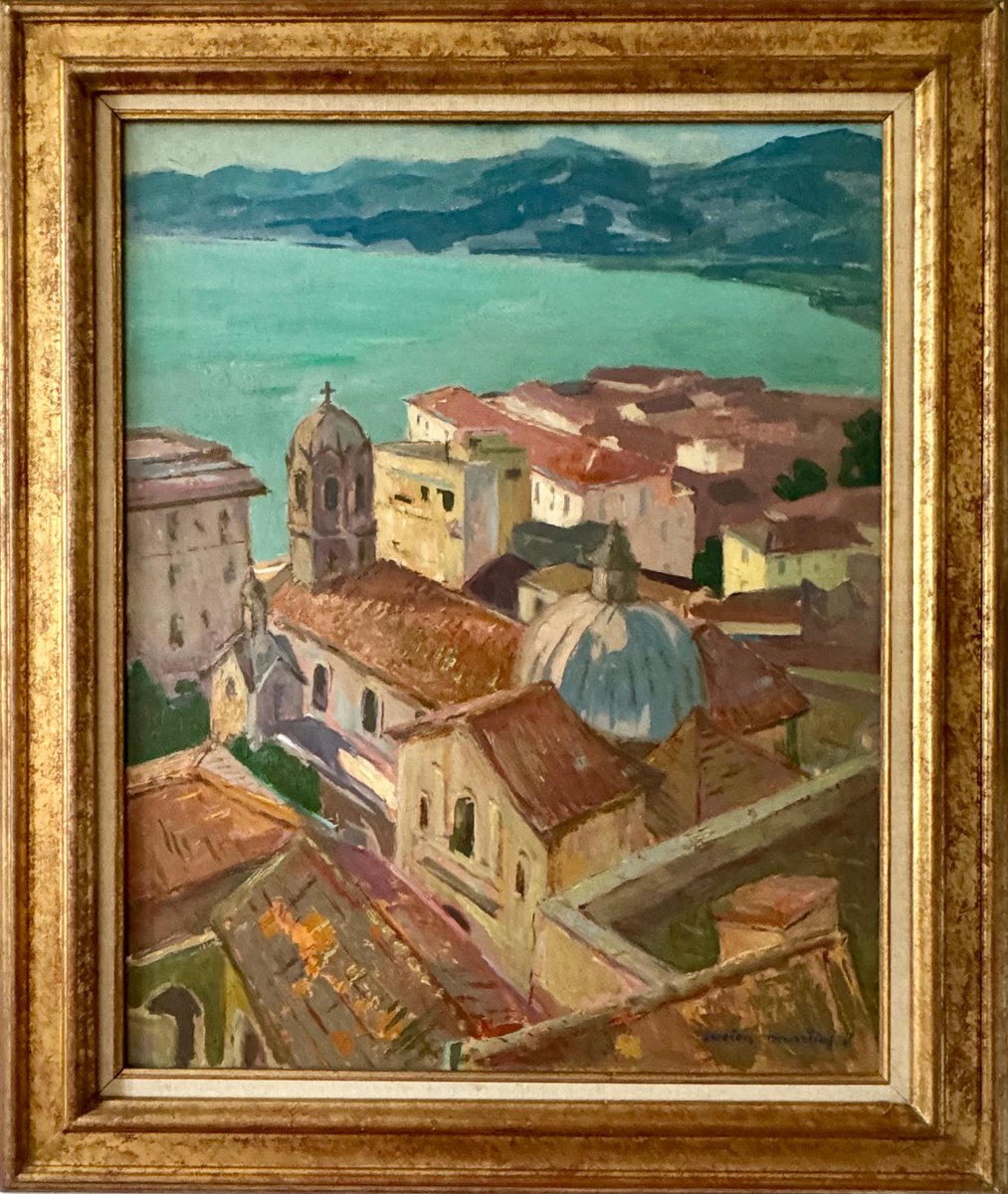 Lucien Raoul Martial, View of Béjaîa in Algeria Formerly Bougie, 1920s, Oil on Board, Framed