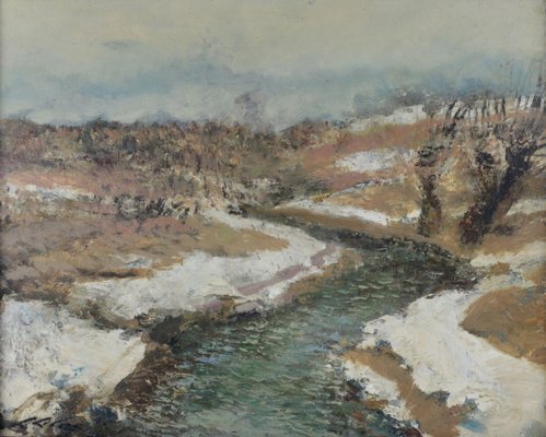 Ludolf Liberts, Landscape in Silvery Tones, 1930, Oil on Cardboard, Framed-WMV-1127544