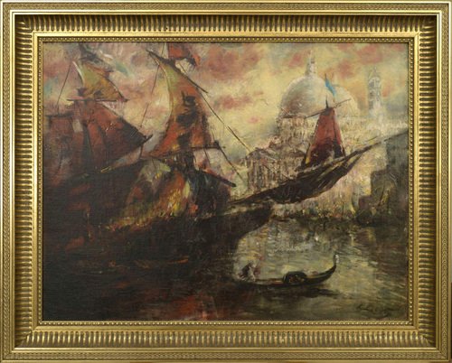 Ludolfs Liberts, Venice (Red Sails), Oil on Canvas, 20th Century