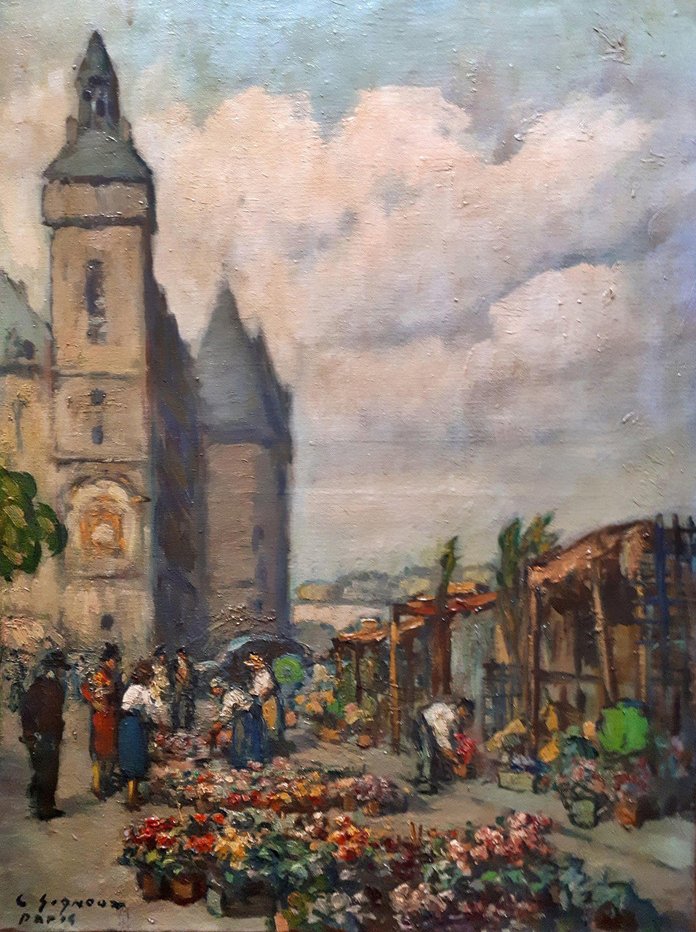 Ludovico Gignoux, Market in Paris, Early 20th Century, Oil on Canvas