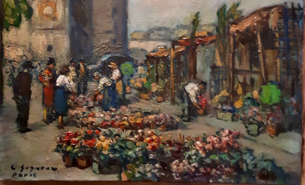 Ludovico Gignoux, Market in Paris, Early 20th Century, Oil on Canvas