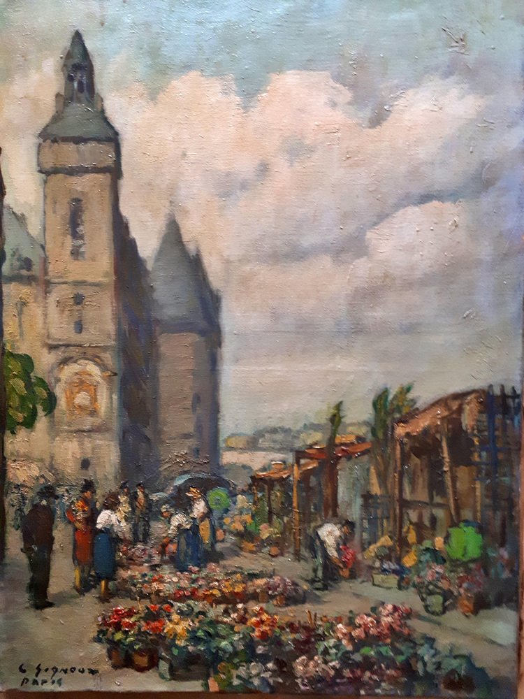 Ludovico Gignoux, Market in Paris, Early 20th Century, Oil on Canvas